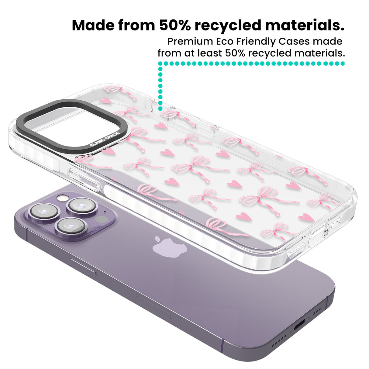 Pink Bows & Hearts Clear Impact Phone Case for iPhone 13 Pro, iPhone 14 Pro, iPhone 15 Pro