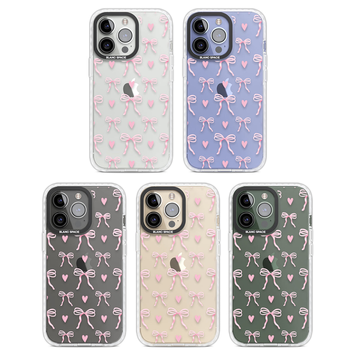 Pink Bows & Hearts Clear Impact Phone Case for iPhone 13 Pro, iPhone 14 Pro, iPhone 15 Pro