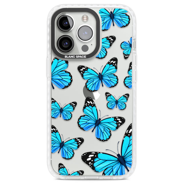 Blue Butterflies Clear Impact Phone Case for iPhone 13 Pro, iPhone 14 Pro, iPhone 15 Pro