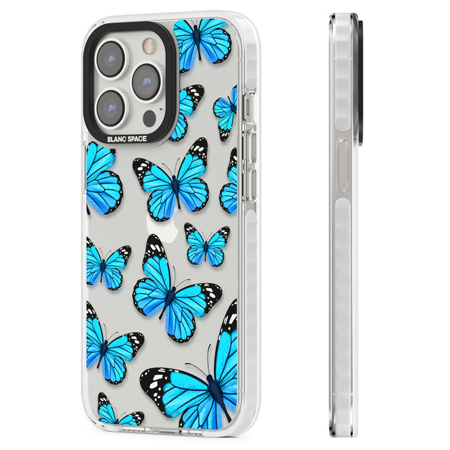 Blue Butterflies Clear Impact Phone Case for iPhone 13 Pro, iPhone 14 Pro, iPhone 15 Pro