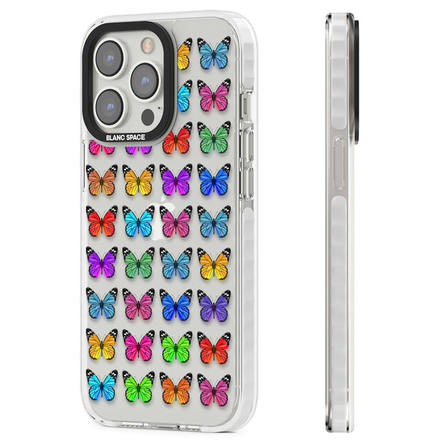Colourful Butterfly Pattern Clear Impact Phone Case for iPhone 13 Pro, iPhone 14 Pro, iPhone 15 Pro