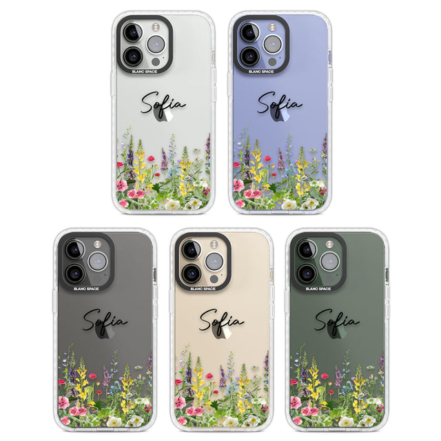 Personalised Garden Wildfowers Clear Impact Phone Case for iPhone 13 Pro, iPhone 14 Pro, iPhone 15 Pro