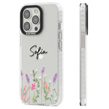 Personalised Lavender Wildflowers Clear Impact Phone Case for iPhone 13 Pro, iPhone 14 Pro, iPhone 15 Pro