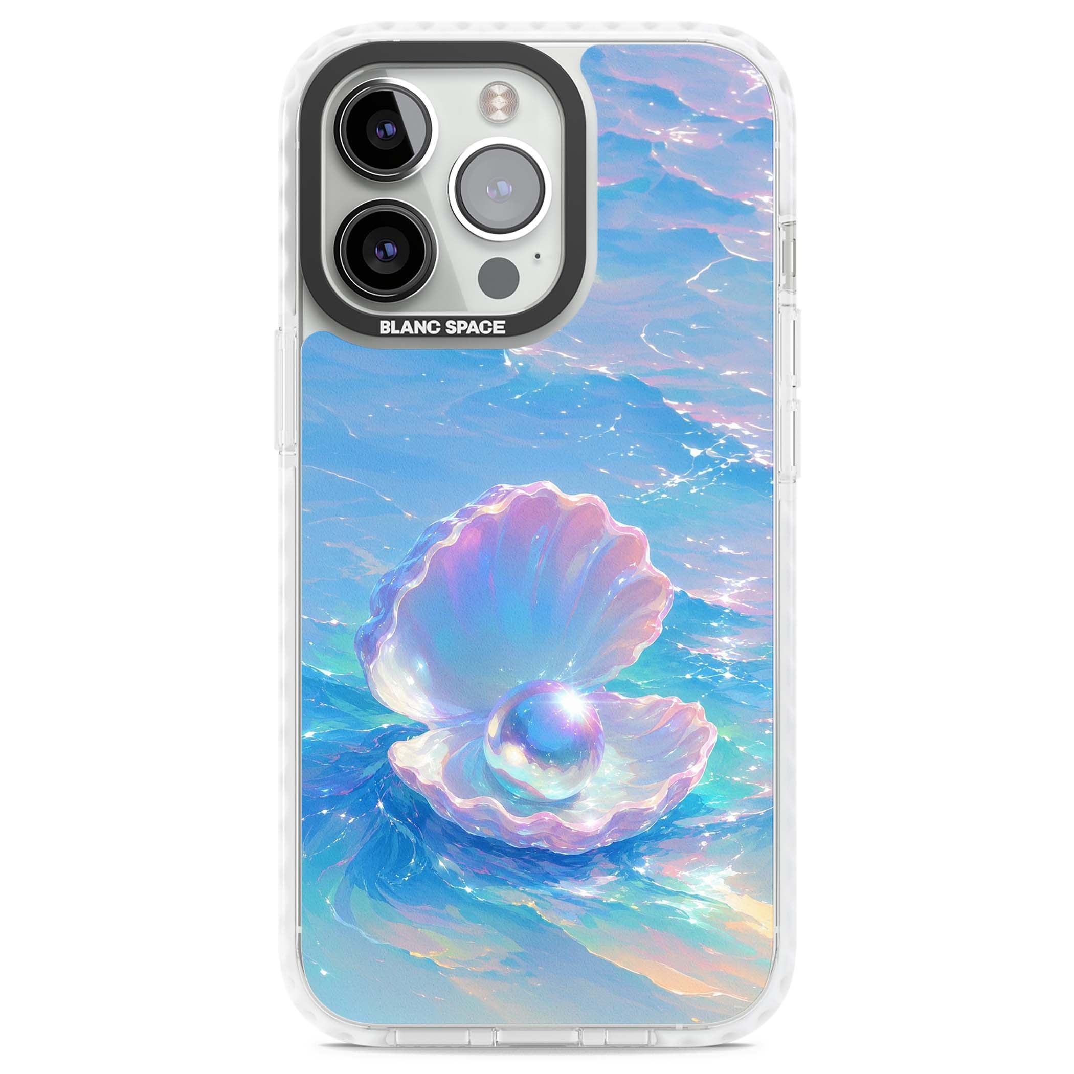 The Pearl Clam mermaidcore iPhone case featuring iridescent seashell, glowing pearl and pastel ocean waves | Clear Impact case for iPhone 13 Pro, iPhone 14 Pro, iPhone 15 Pro