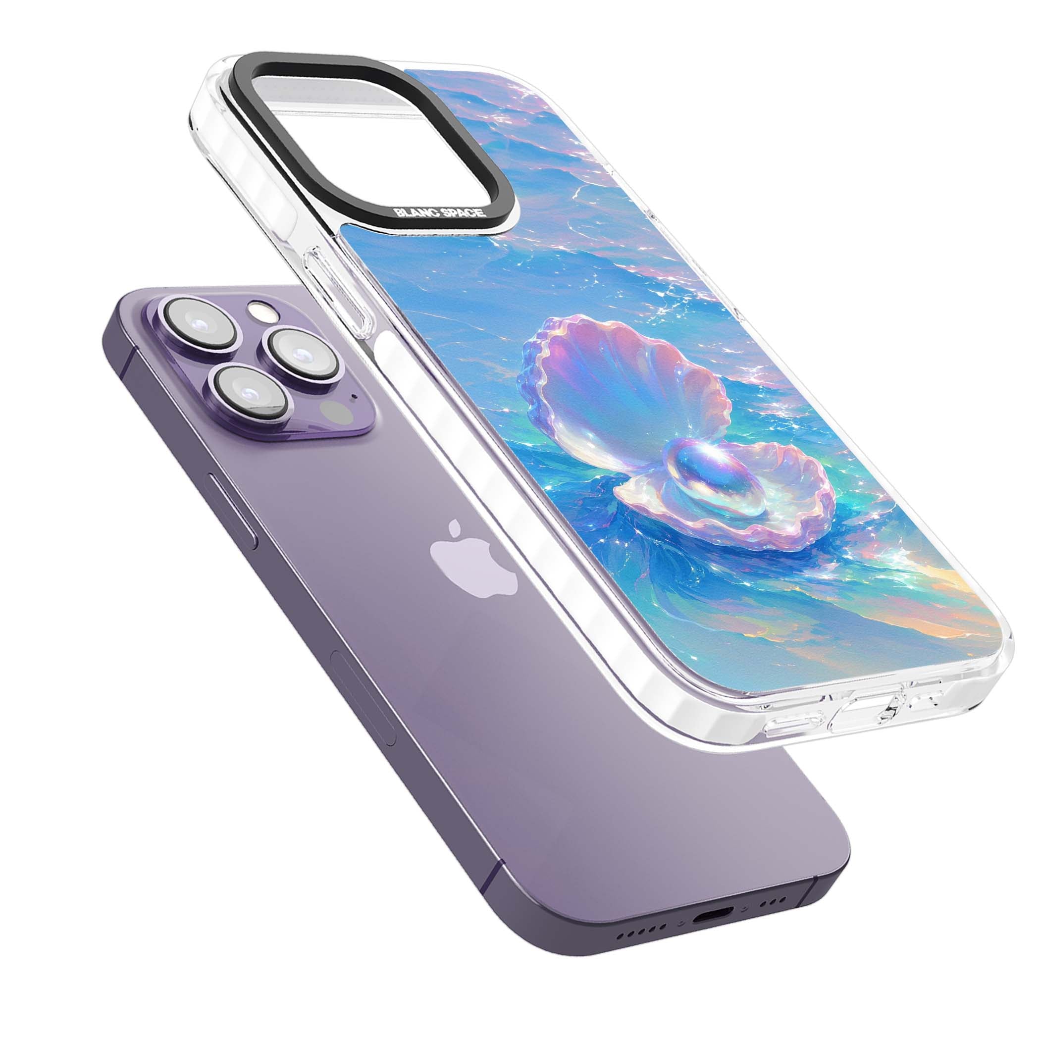 The Pearl Clam mermaidcore iPhone case featuring iridescent seashell, glowing pearl and pastel ocean waves | Clear Impact case for iPhone 13 Pro, iPhone 14 Pro, iPhone 15 Pro