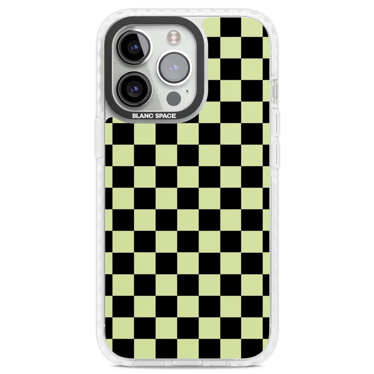 Black & Lime Check Clear Impact Phone Case for iPhone 13 Pro, iPhone 14 Pro, iPhone 15 Pro