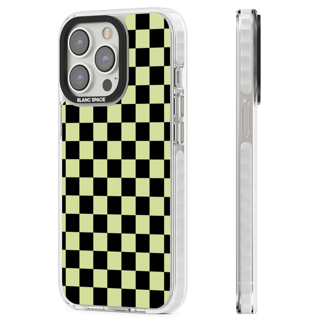 Black & Lime Check Clear Impact Phone Case for iPhone 13 Pro, iPhone 14 Pro, iPhone 15 Pro