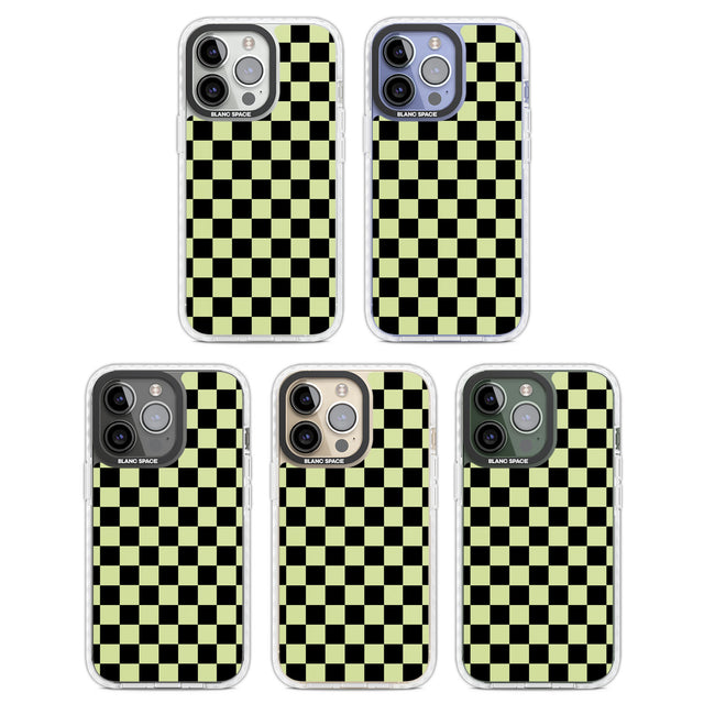 Black & Lime Check Clear Impact Phone Case for iPhone 13 Pro, iPhone 14 Pro, iPhone 15 Pro