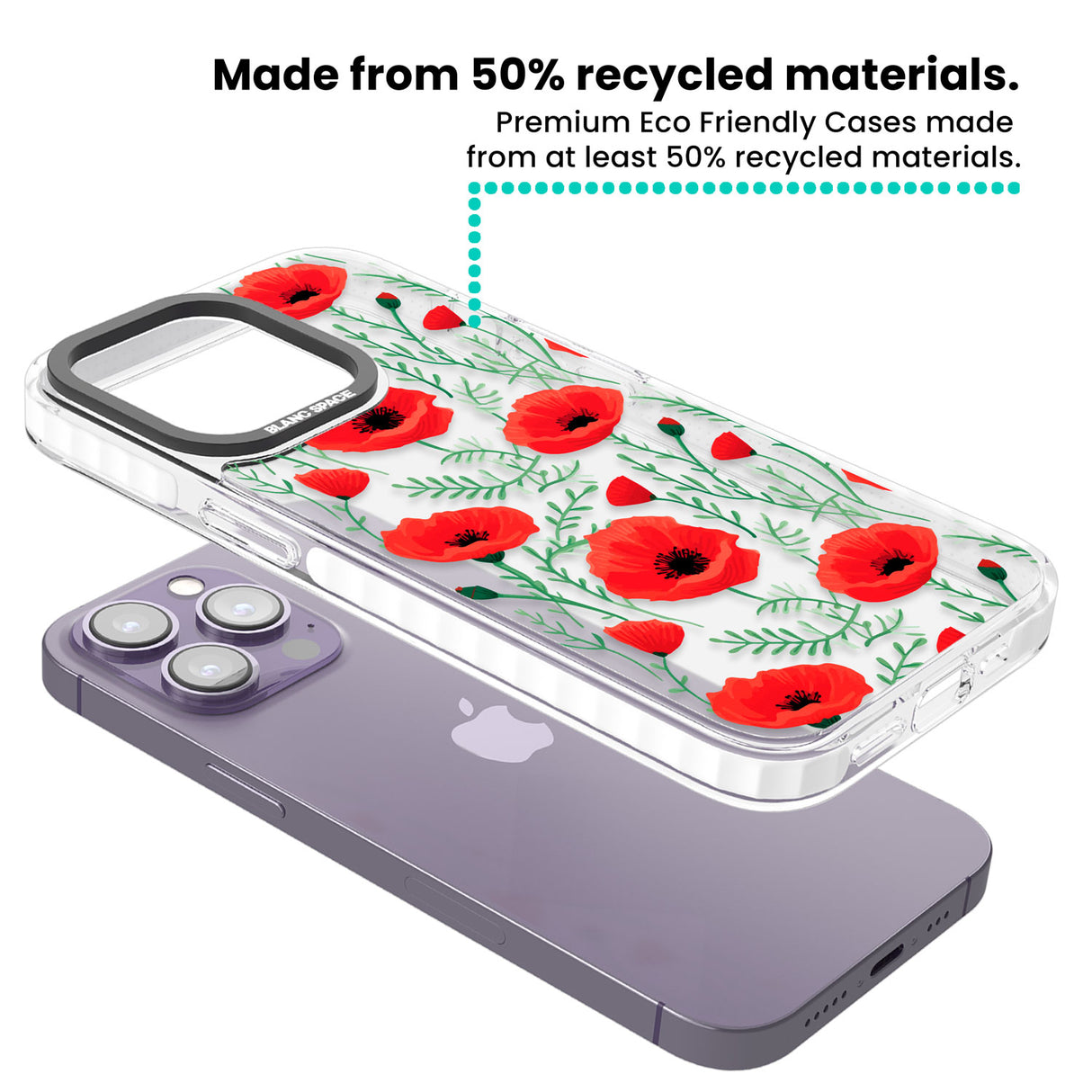 Poppy Garden Clear Impact Phone Case for iPhone 13 Pro, iPhone 14 Pro, iPhone 15 Pro