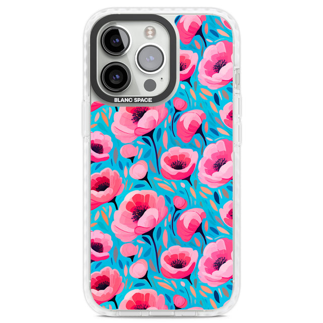 Tropical Pink Poppies Clear Impact Phone Case for iPhone 13 Pro, iPhone 14 Pro, iPhone 15 Pro