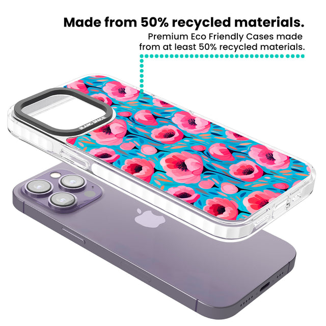 Tropical Pink Poppies Clear Impact Phone Case for iPhone 13 Pro, iPhone 14 Pro, iPhone 15 Pro