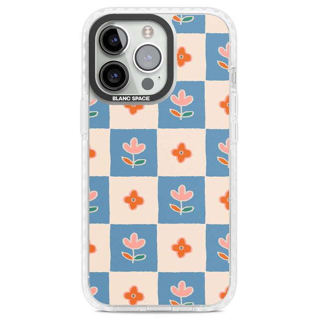 Vintage Bloom Checkered Clear Impact Phone Case for iPhone 13 Pro, iPhone 14 Pro, iPhone 15 Pro