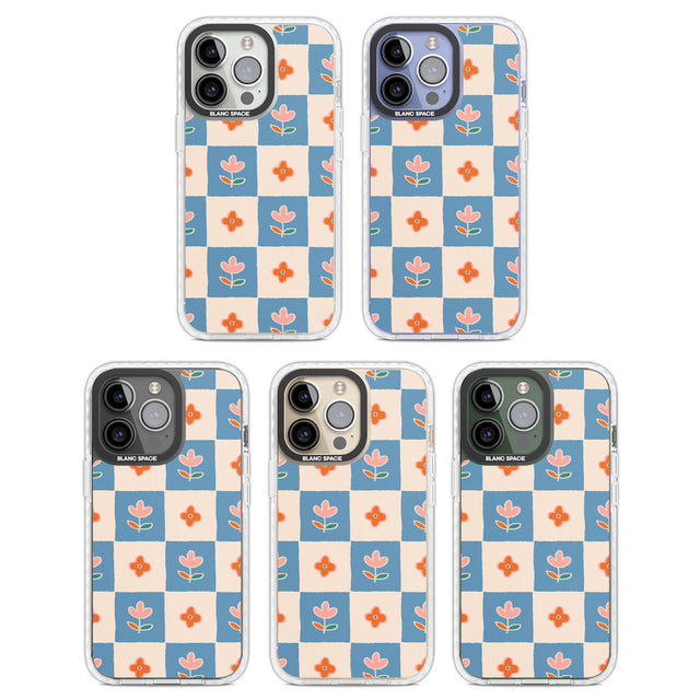 Vintage Bloom Checkered Clear Impact Phone Case for iPhone 13 Pro, iPhone 14 Pro, iPhone 15 Pro