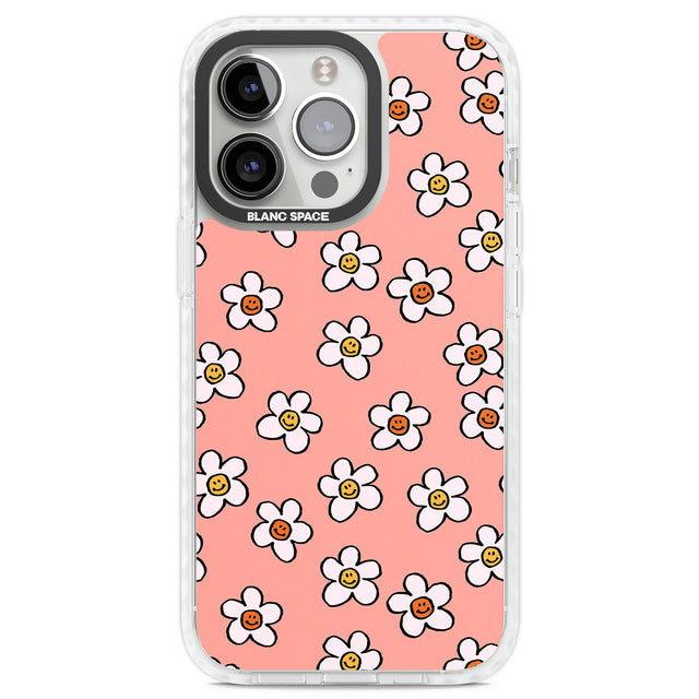 Peachy Daisy Smiles Clear Impact Phone Case for iPhone 13 Pro, iPhone 14 Pro, iPhone 15 Pro