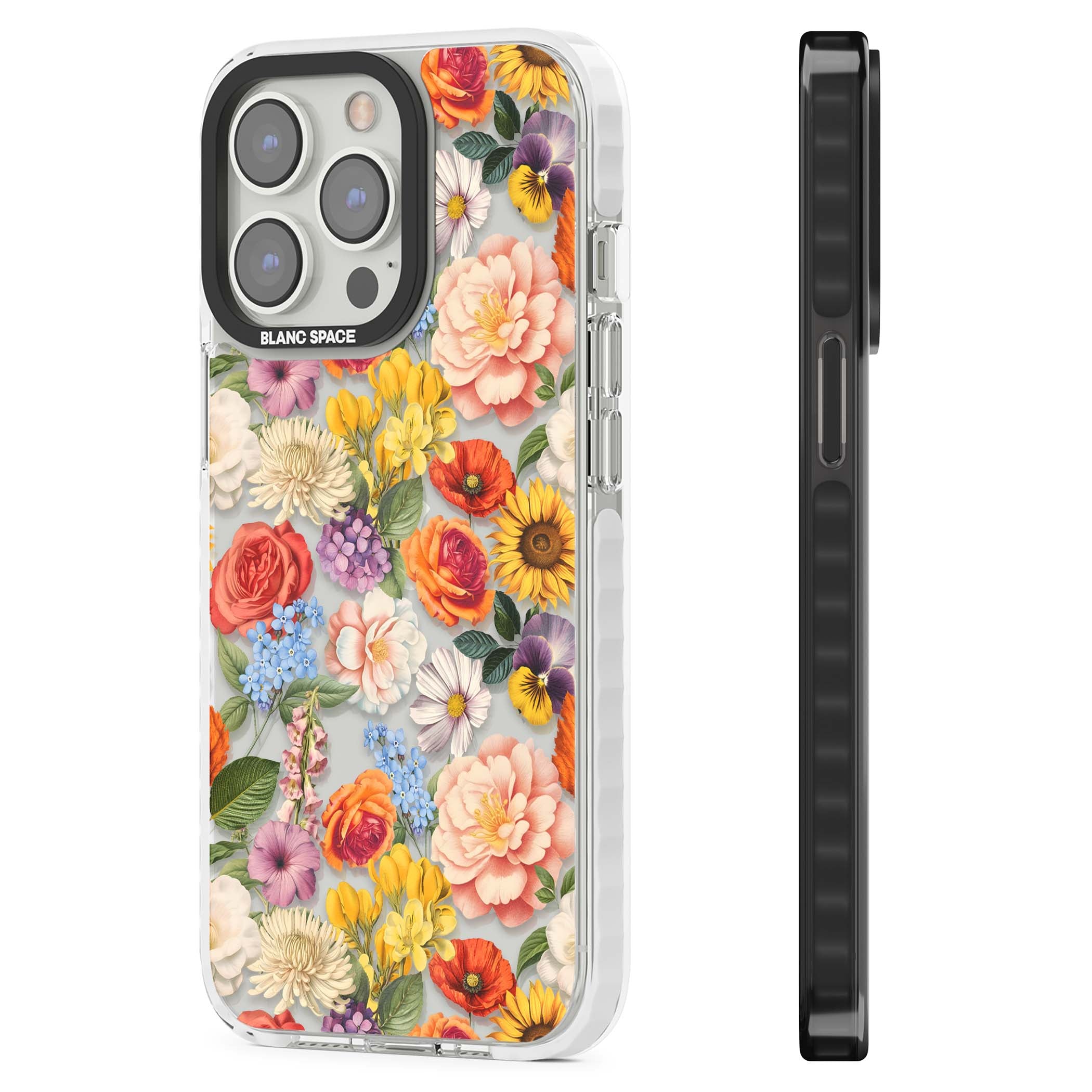 Bloom Basket floral iPhone case featuring cottage garden flowers including peonies, sunflowers, and wildflowers in pastel col | Clear Impact case for iPhone 13 Pro, iPhone 14 Pro, iPhone 15 Pro