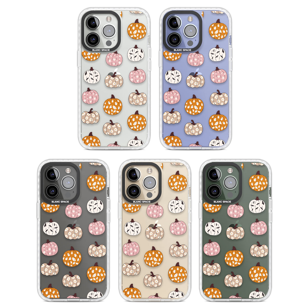 Floral Pumpkins Clear Impact Phone Case for iPhone 13 Pro, iPhone 14 Pro, iPhone 15 Pro