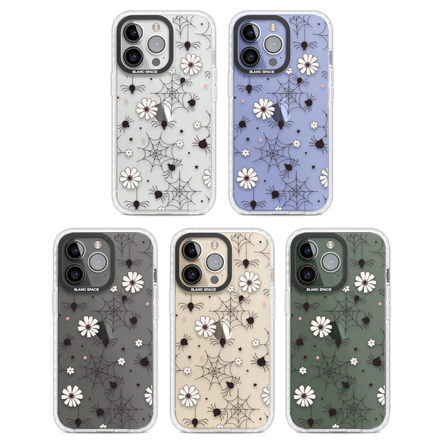 Spiders and Flowers Pattern Clear Impact Phone Case for iPhone 13 Pro, iPhone 14 Pro, iPhone 15 Pro