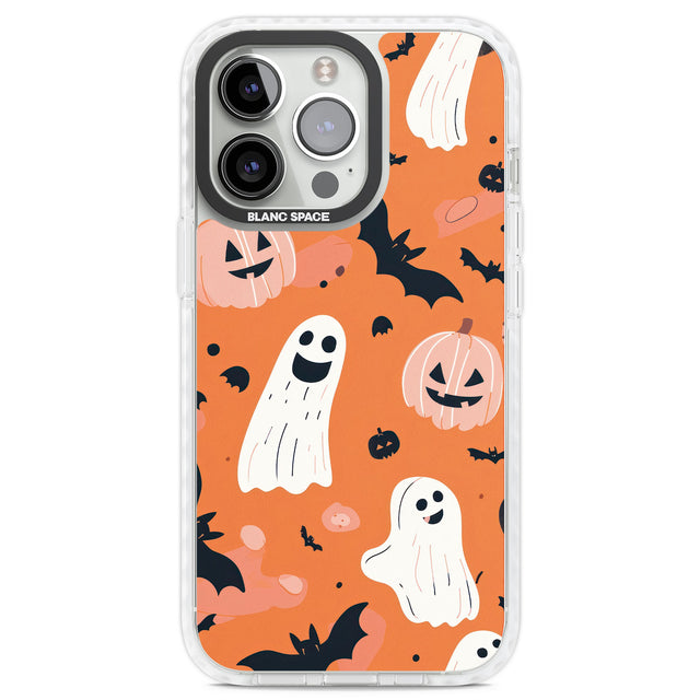 Orange Halloween Pattern Clear Impact Phone Case for iPhone 13 Pro, iPhone 14 Pro, iPhone 15 Pro