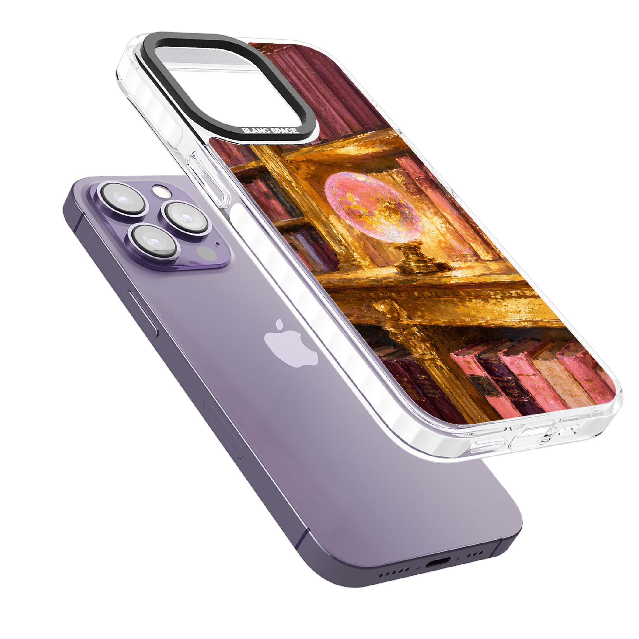 Gilded Library dark academia iPhone case featuring an oil painted crystal ball on a gilded library shelf with vintage | Clear Impact case for iPhone 13 Pro, iPhone 14 Pro, iPhone 15 Pro