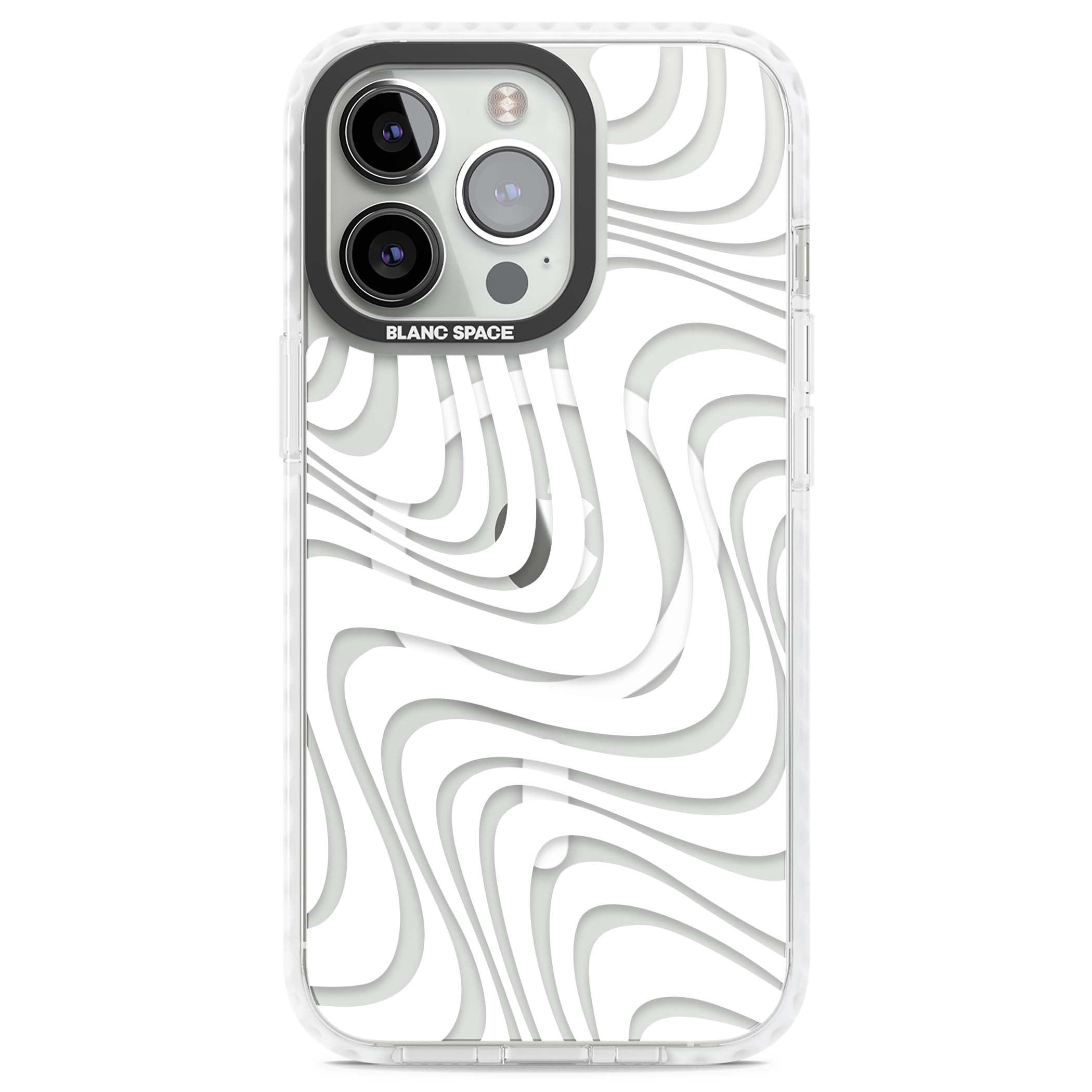 White Abstract Waves abstract iPhone case featuring flowing grey wave pattern on clear background | Impact Magsafe case for iPhone 13 Pro, iPhone 14 Pro, iPhone 15 Pro