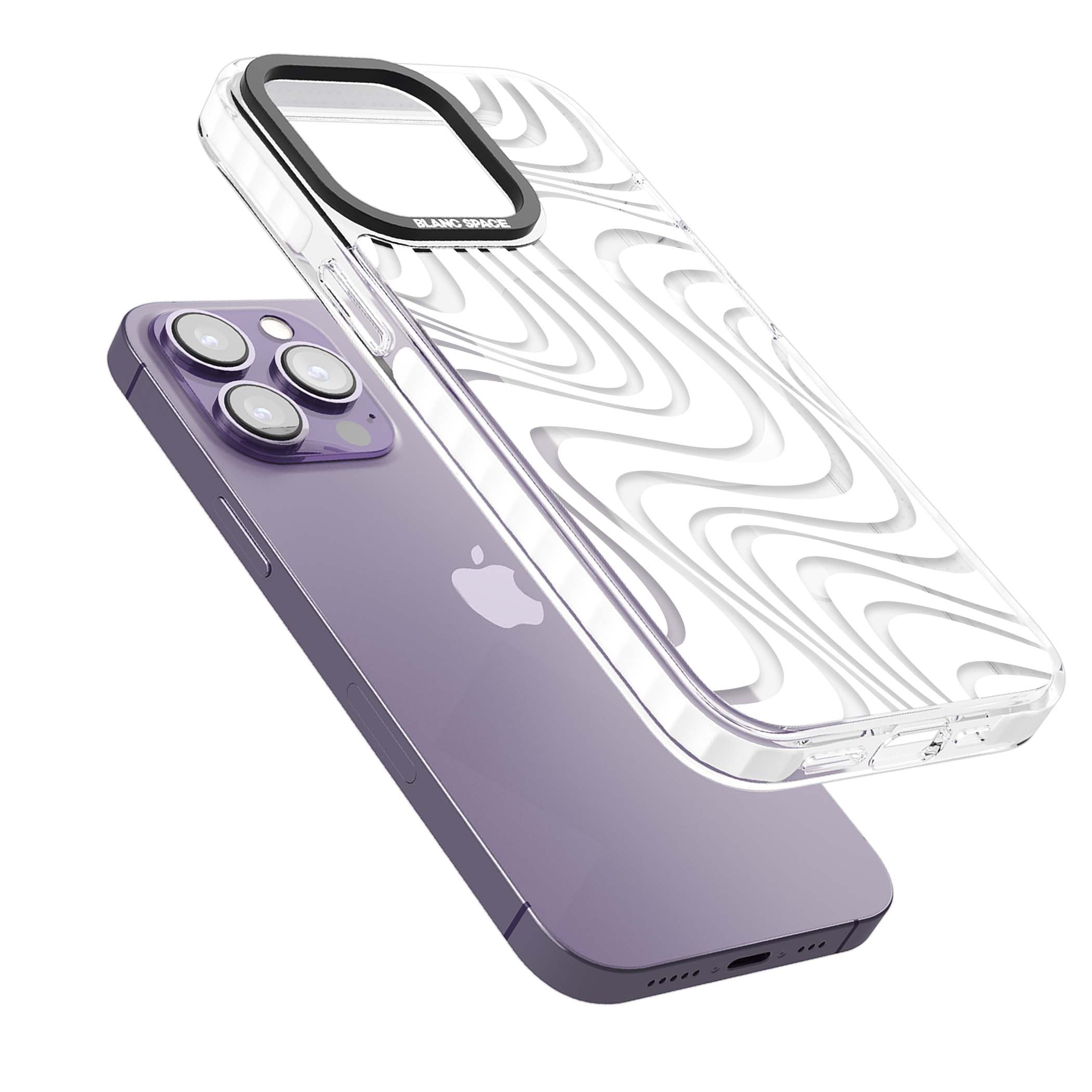 White Abstract Waves abstract iPhone case featuring flowing grey wave pattern on clear background | Impact Magsafe case for iPhone 13 Pro, iPhone 14 Pro, iPhone 15 Pro