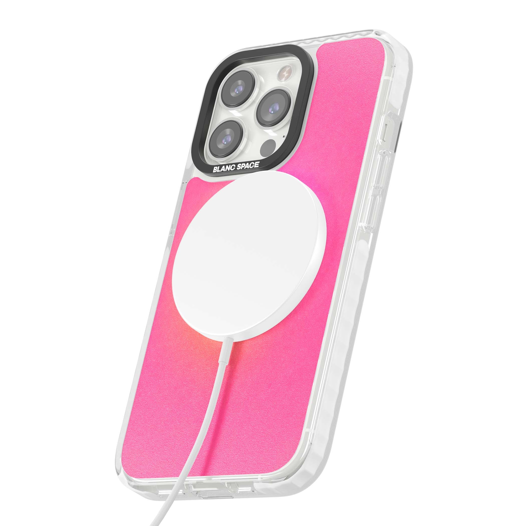 Peace Over Perfection quote iPhone case featuring a dreamy pink aura gradient and delicate white affirmation text | Impact Magsafe case for iPhone 13 Pro, iPhone 14 Pro, iPhone 15 Pro