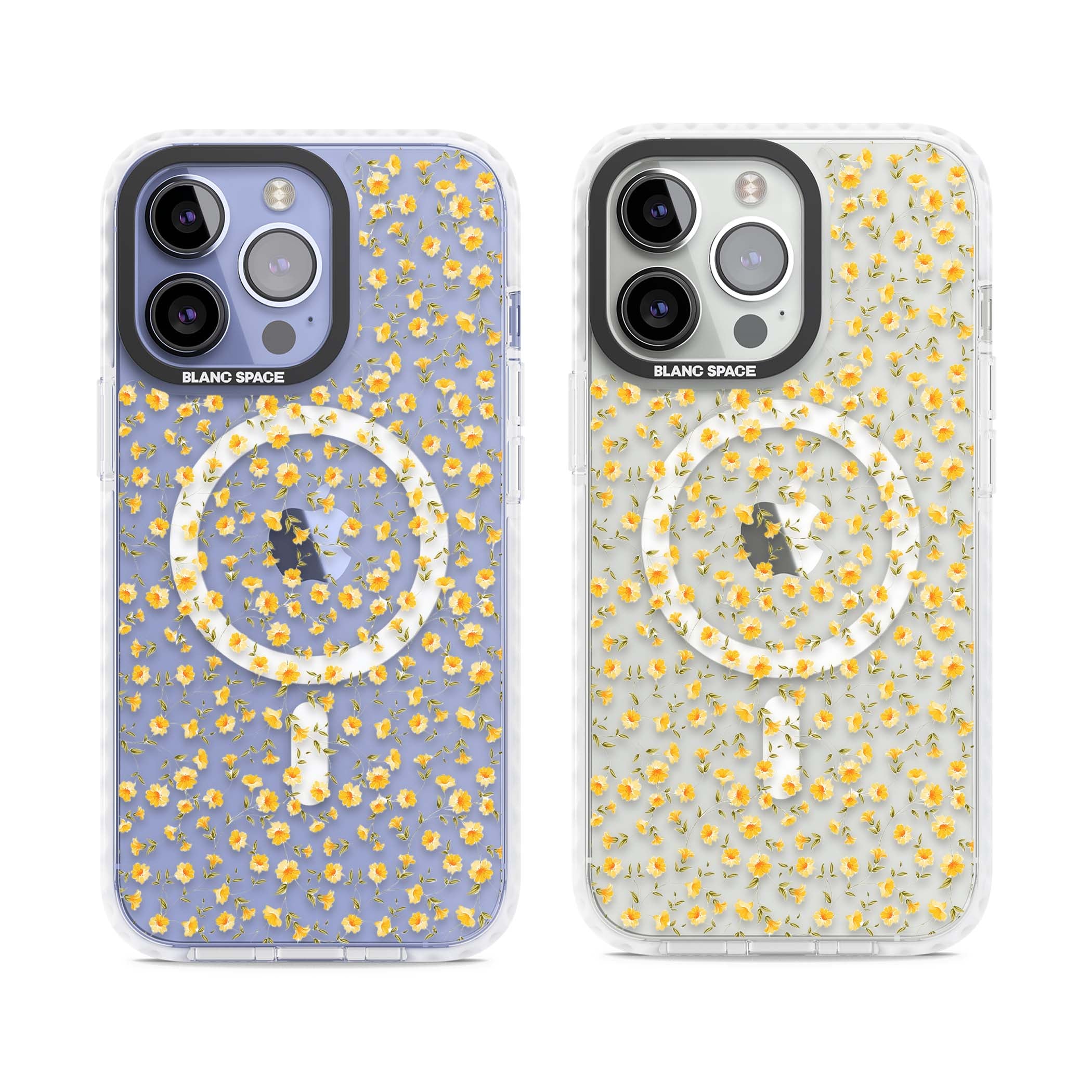 Buttercup wildflower iPhone case featuring tiny yellow flowers and trailing green vines on clear | Impact Magsafe case for iPhone 13 Pro, iPhone 14 Pro, iPhone 15 Pro