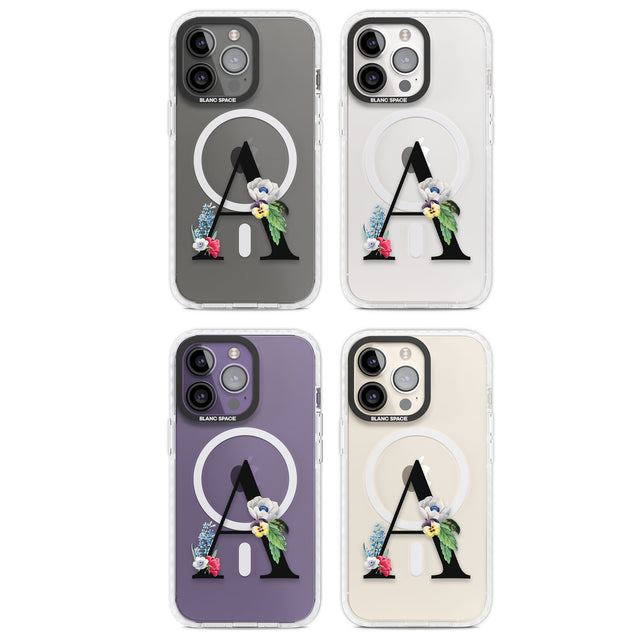 Personalised Floral Initial Magsafe Impact Phone Case for iPhone 13 Pro, iPhone 14 Pro, iPhone 15 Pro