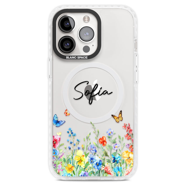 Personalised Buterflies & Wildflowers Magsafe Impact Phone Case for iPhone 13 Pro, iPhone 14 Pro, iPhone 15 Pro