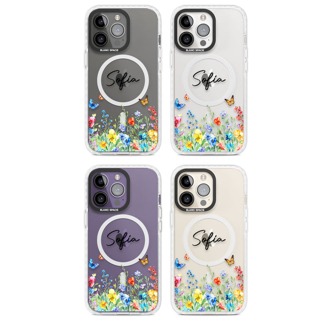 Personalised Buterflies & Wildflowers Magsafe Impact Phone Case for iPhone 13 Pro, iPhone 14 Pro, iPhone 15 Pro