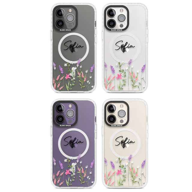 Personalised Lavender Wildflowers Magsafe Impact Phone Case for iPhone 13 Pro, iPhone 14 Pro, iPhone 15 Pro