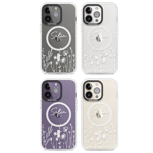 Personalised White Wildflowers Magsafe Impact Phone Case for iPhone 13 Pro, iPhone 14 Pro, iPhone 15 Pro