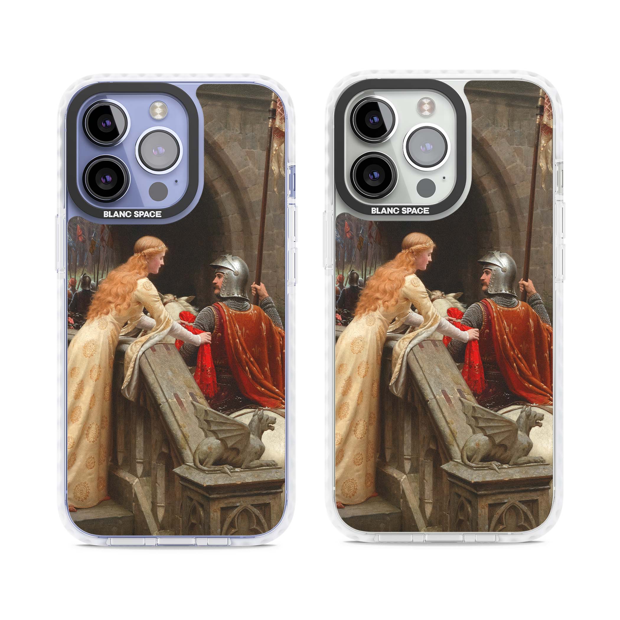 God Speed fine art iPhone case featuring Edmund Blair Leighton's medieval knight and lady beneath a stone archway | Impact Magsafe case for iPhone 13 Pro, iPhone 14 Pro, iPhone 15 Pro