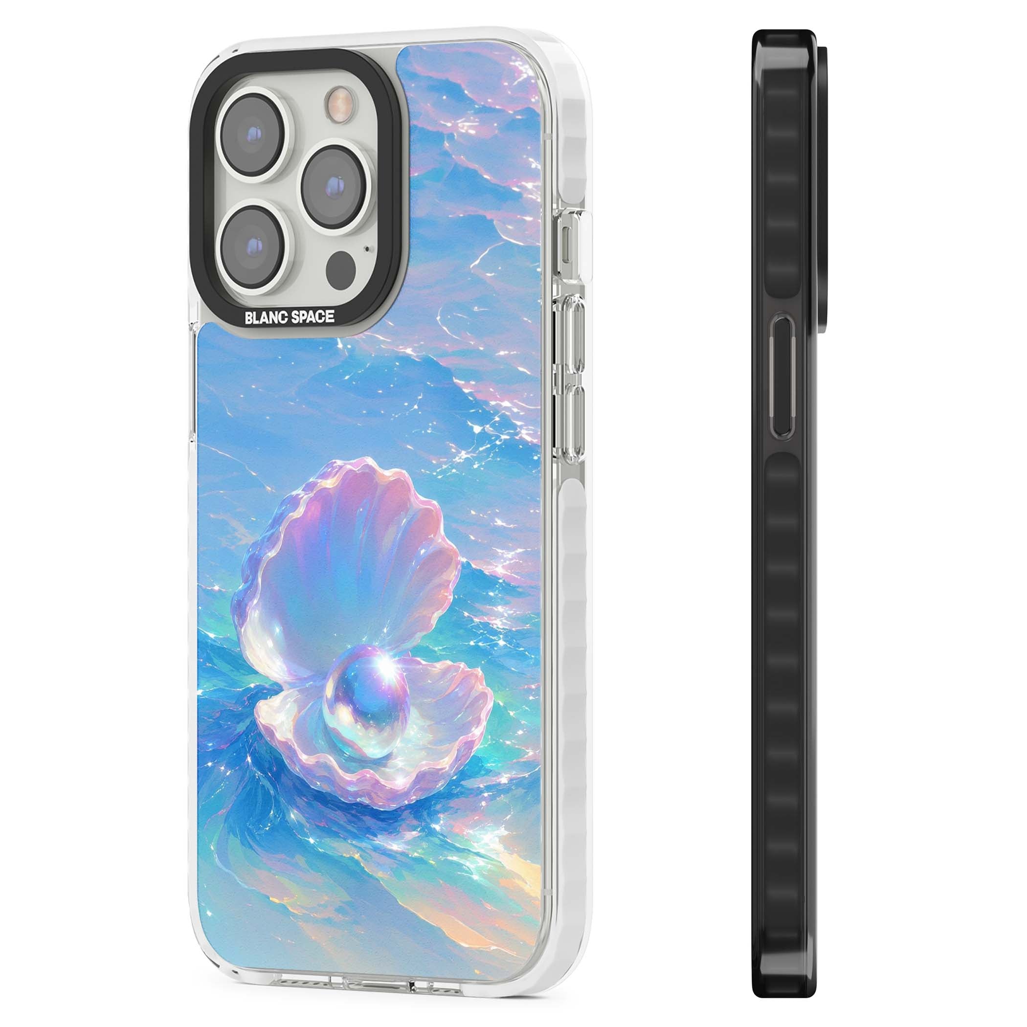 The Pearl Clam mermaidcore iPhone case featuring iridescent seashell, glowing pearl and pastel ocean waves | Impact Magsafe case for iPhone 13 Pro, iPhone 14 Pro, iPhone 15 Pro