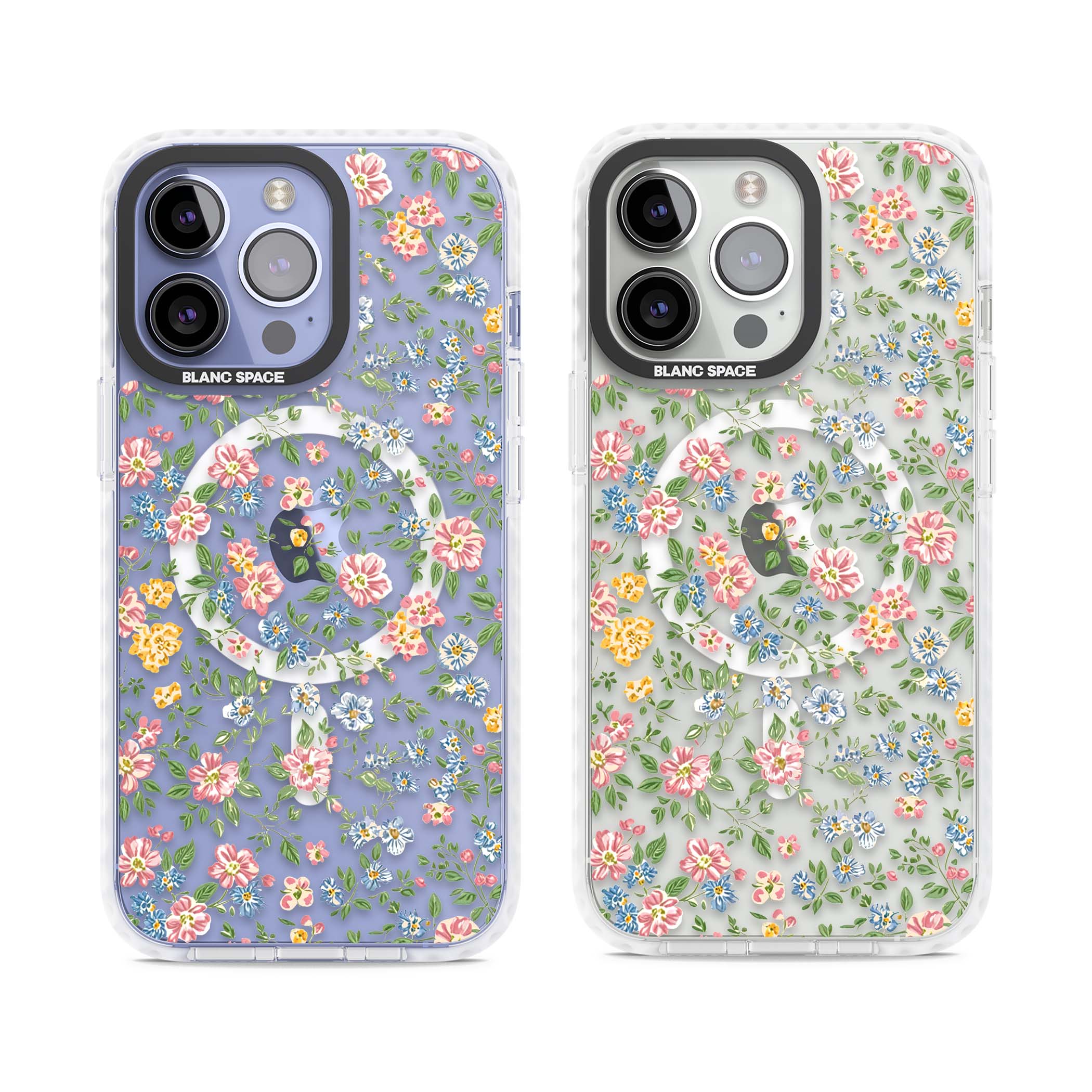 Soft Meadow cottagecore iPhone case featuring pink cosmos, blue forget-me-nots, yellow buttercups and green leaves sca | Impact Magsafe case for iPhone 13 Pro, iPhone 14 Pro, iPhone 15 Pro