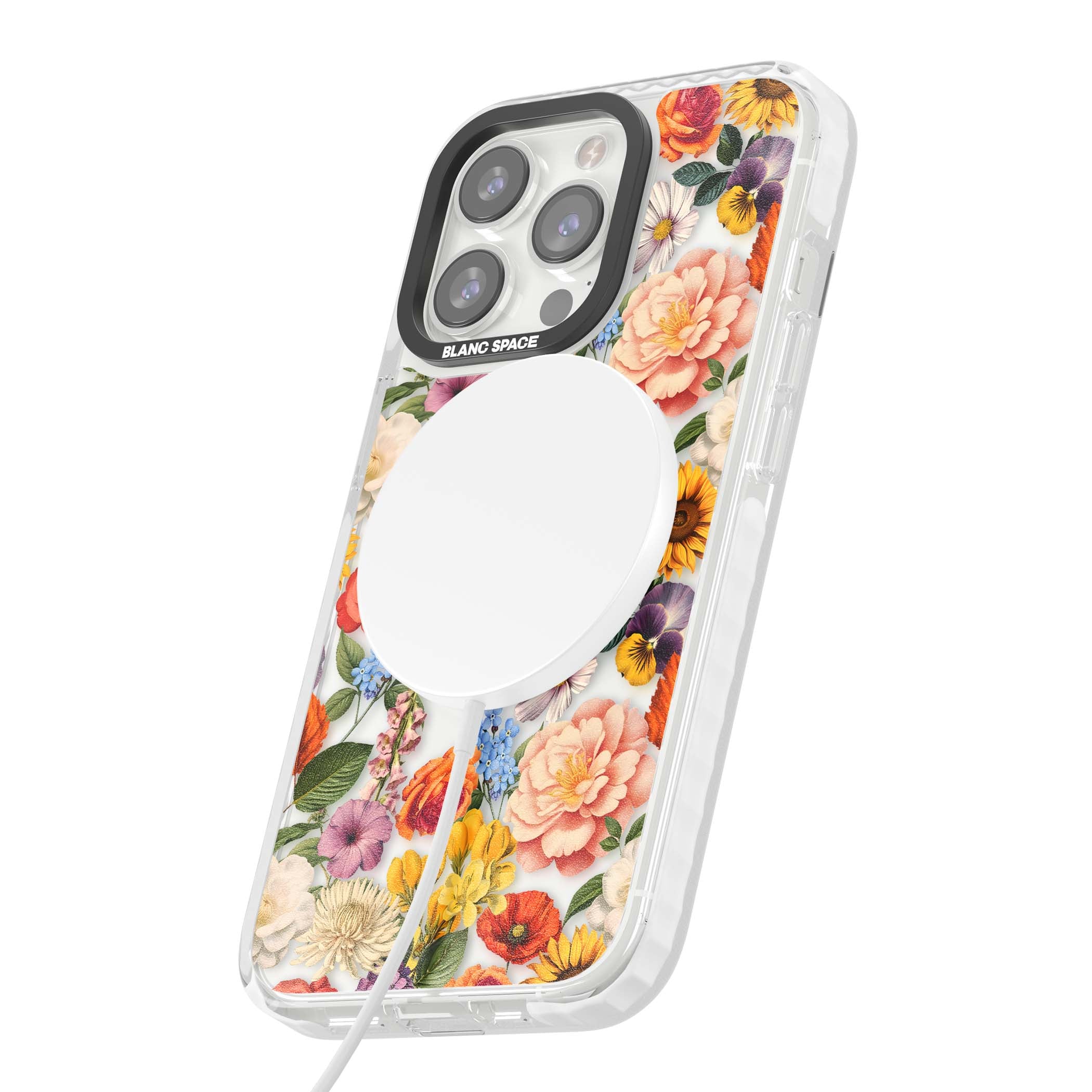 Bloom Basket floral iPhone case featuring cottage garden flowers including peonies, sunflowers, and wildflowers in pastel col | Impact Magsafe case for iPhone 13 Pro, iPhone 14 Pro, iPhone 15 Pro