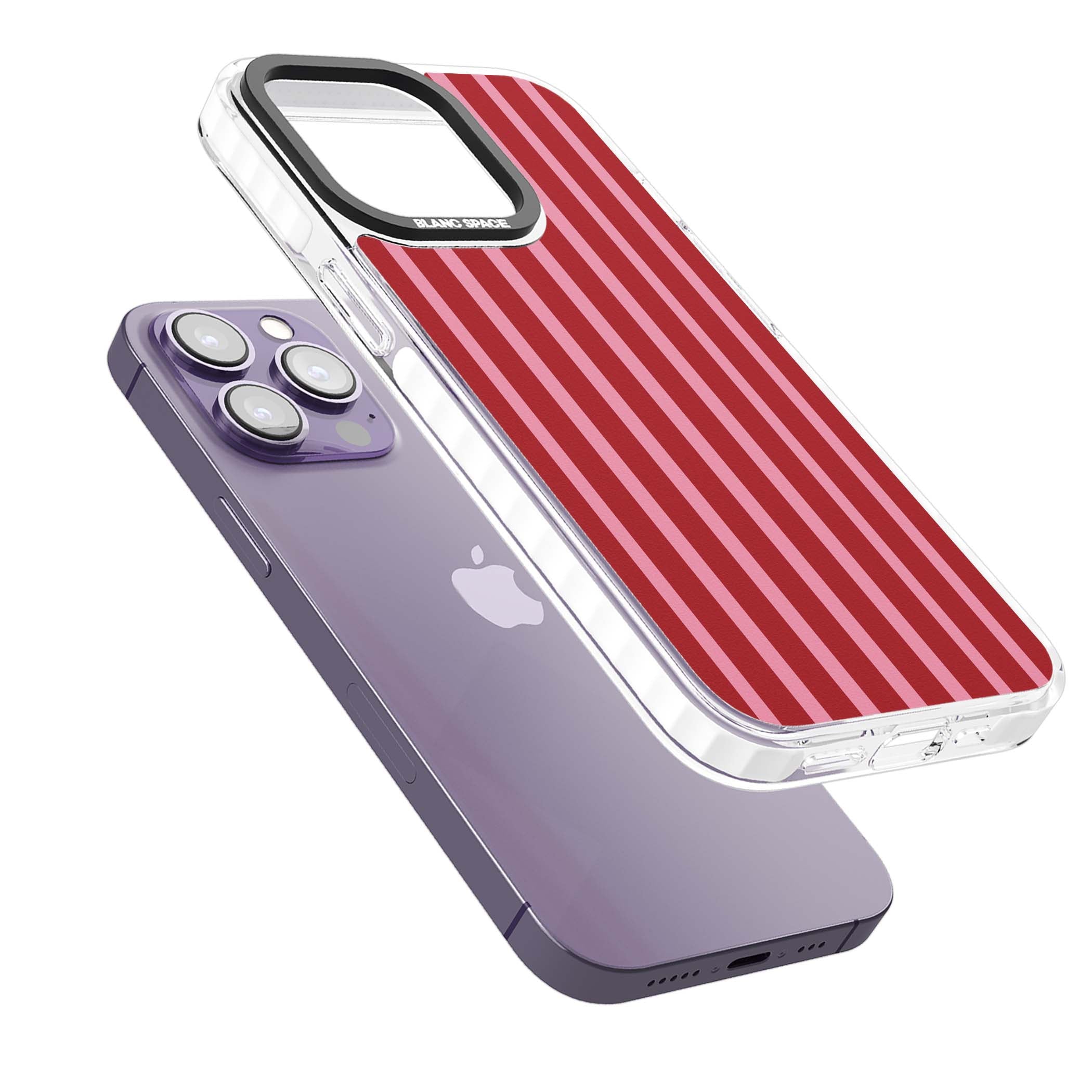 Raspberry Stripe coquette iPhone case featuring red and pink vertical stripes in a candy-inspired pattern | Impact Magsafe case for iPhone 13 Pro, iPhone 14 Pro, iPhone 15 Pro