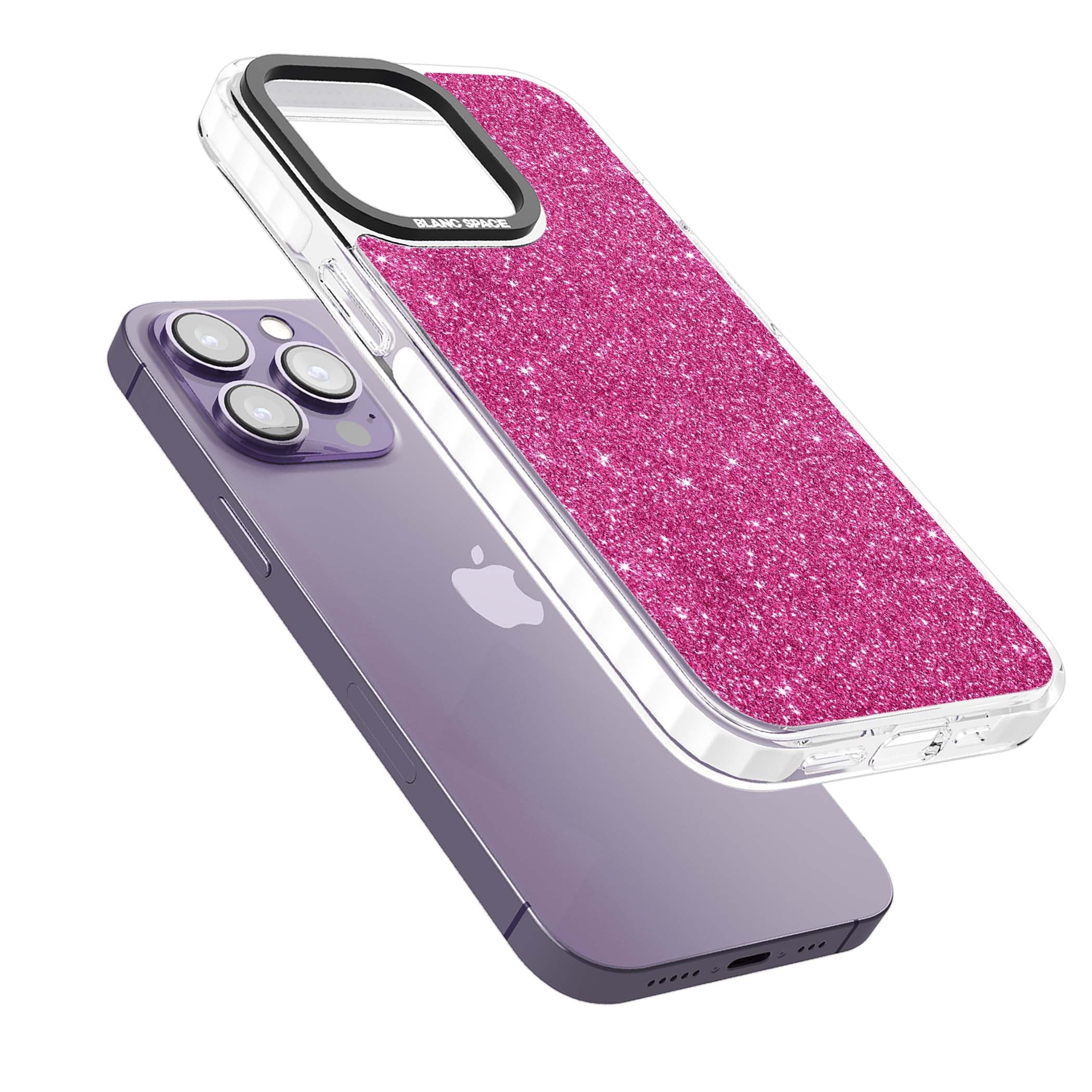 Pink Glitter Y2K iPhone case featuring hot pink glitter wallpaper with sparkle shimmer effect | Impact Magsafe case for iPhone 13 Pro, iPhone 14 Pro, iPhone 15 Pro