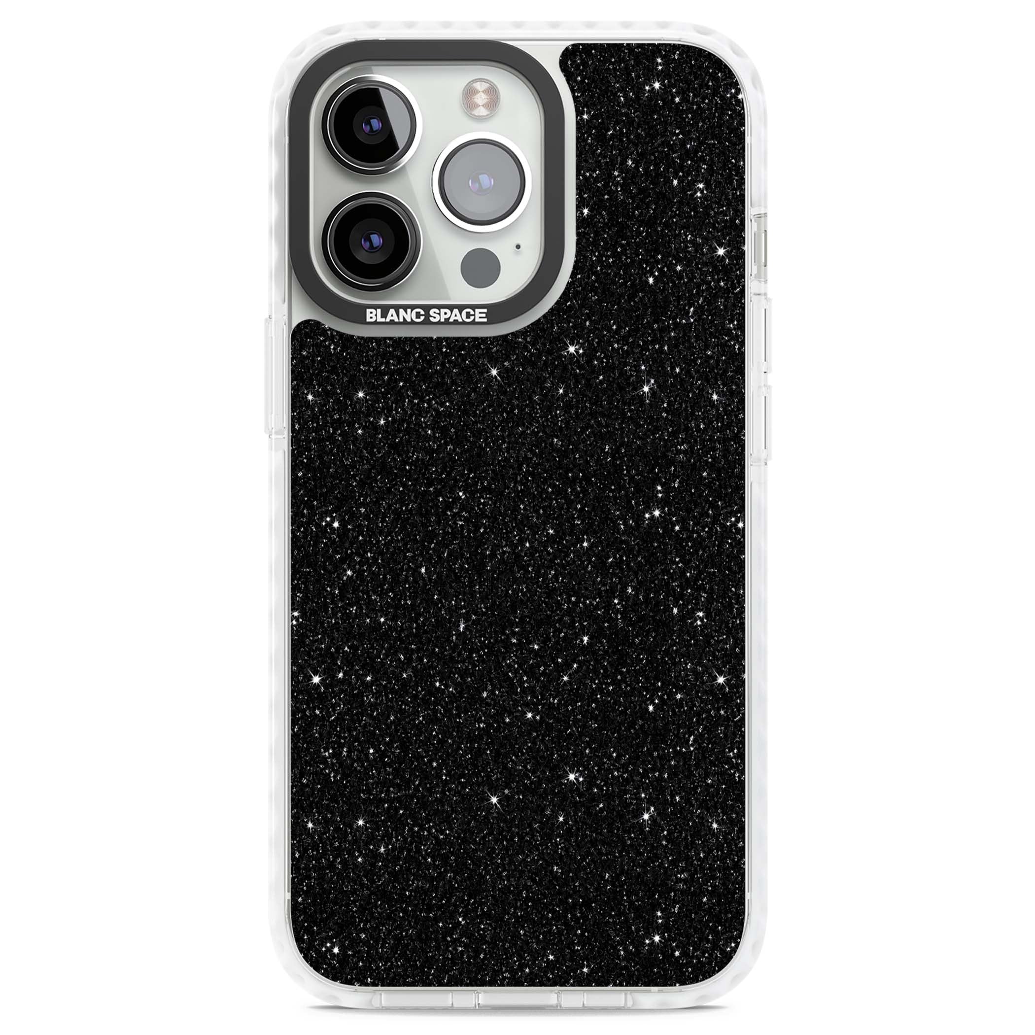 Black Glitter black glitter iPhone case featuring an all-over sparkly shimmer pattern on a jet black base | Impact Magsafe case for iPhone 13 Pro, iPhone 14 Pro, iPhone 15 Pro