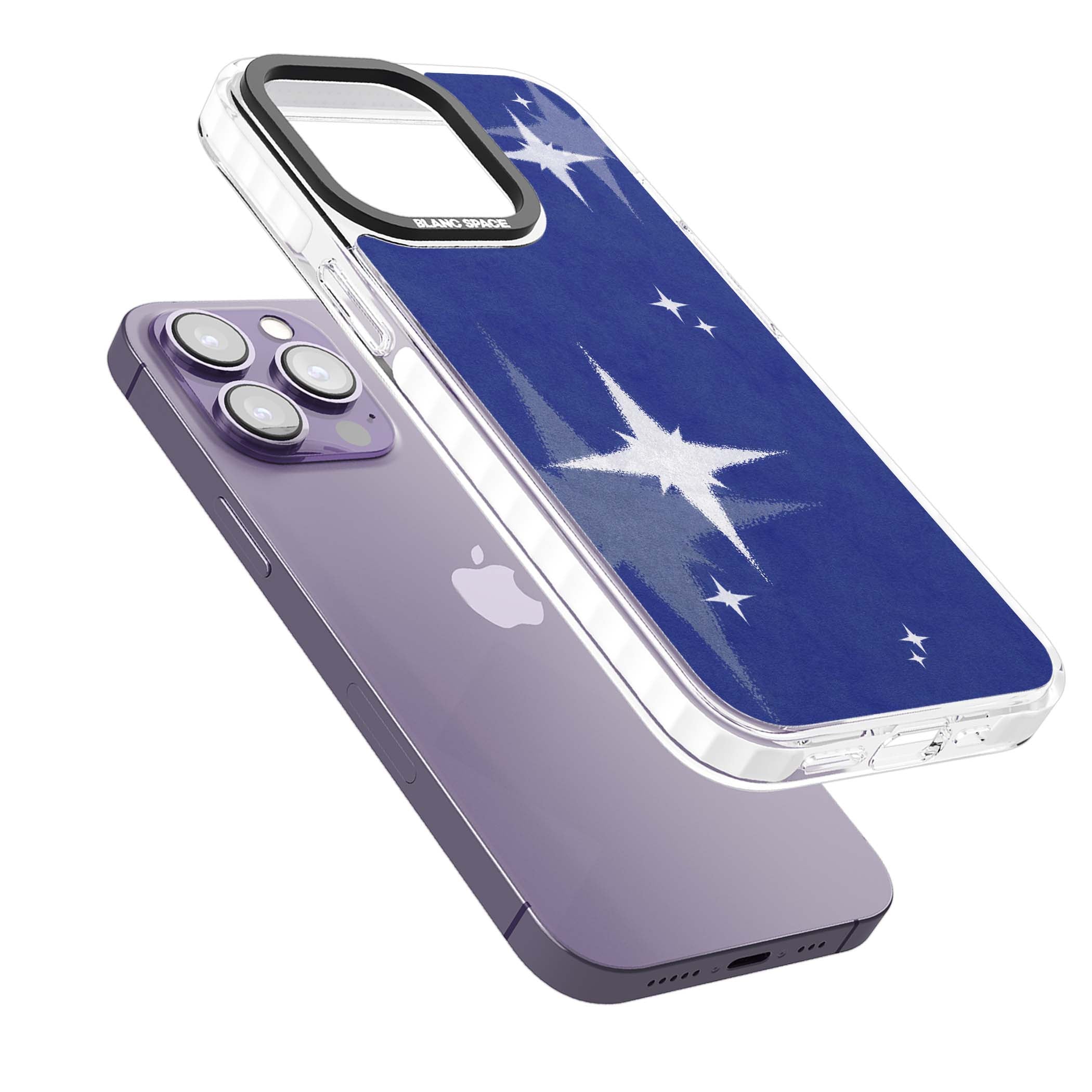 Blue Sparkle celestial iPhone case featuring sparkling silver stars on a deep blue painterly night sky | Impact Magsafe case for iPhone 13 Pro, iPhone 14 Pro, iPhone 15 Pro