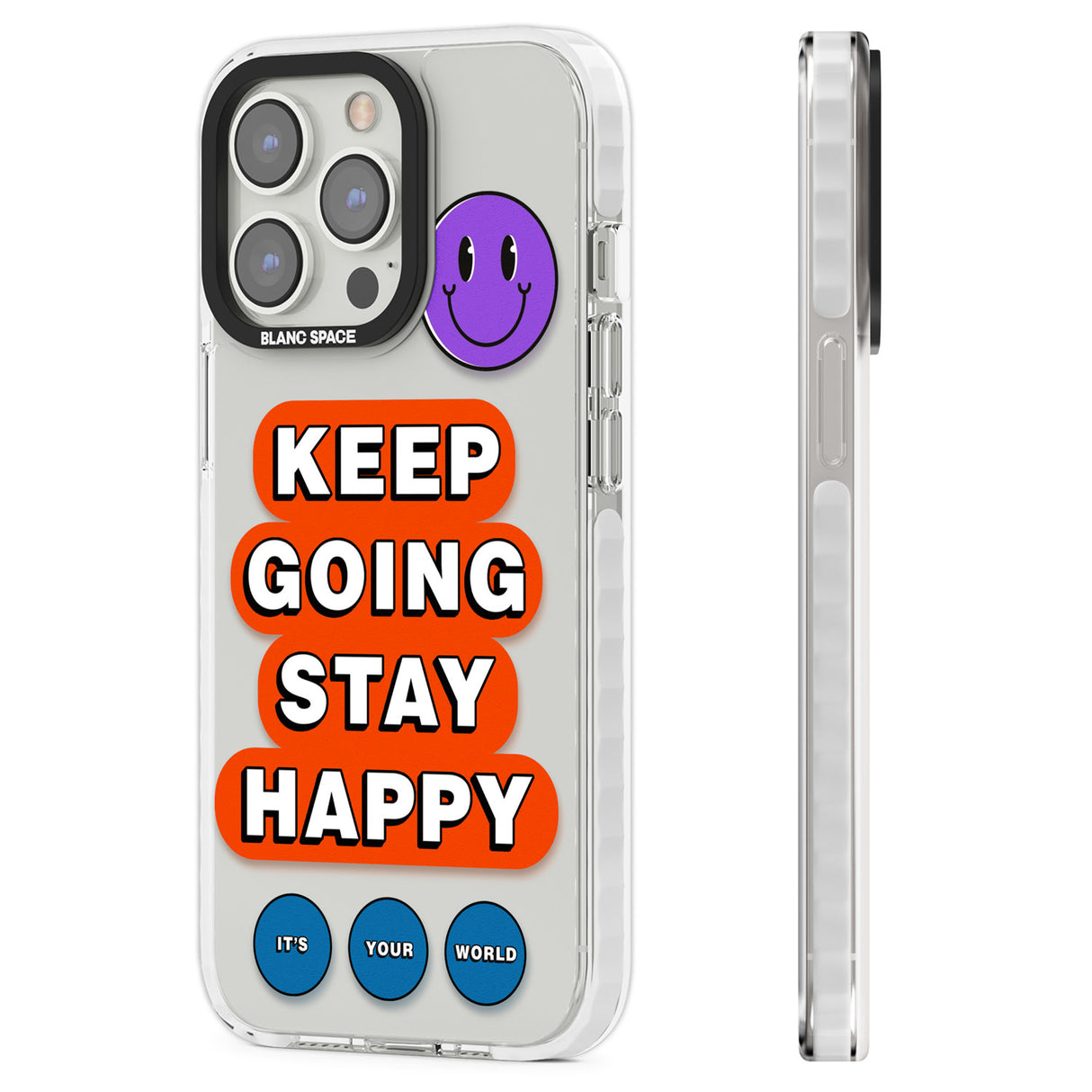 Keep Going Stay Happy Clear Impact Phone Case for iPhone 13 Pro, iPhone 14 Pro, iPhone 15 Pro