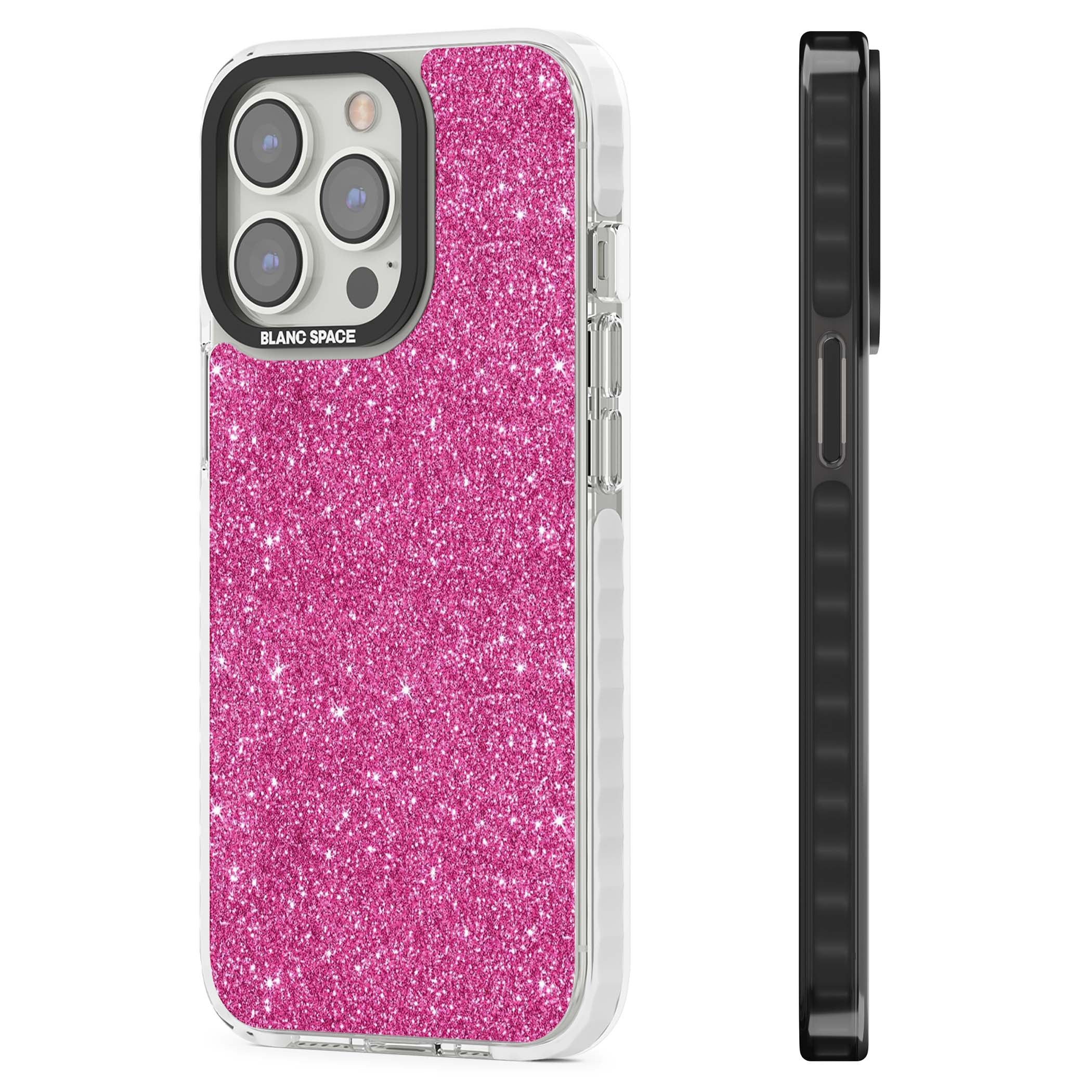 Pink Glitter Y2K iPhone case featuring hot pink glitter wallpaper with sparkle shimmer effect | Clear Impact case for iPhone 13 Pro, iPhone 14 Pro, iPhone 15 Pro