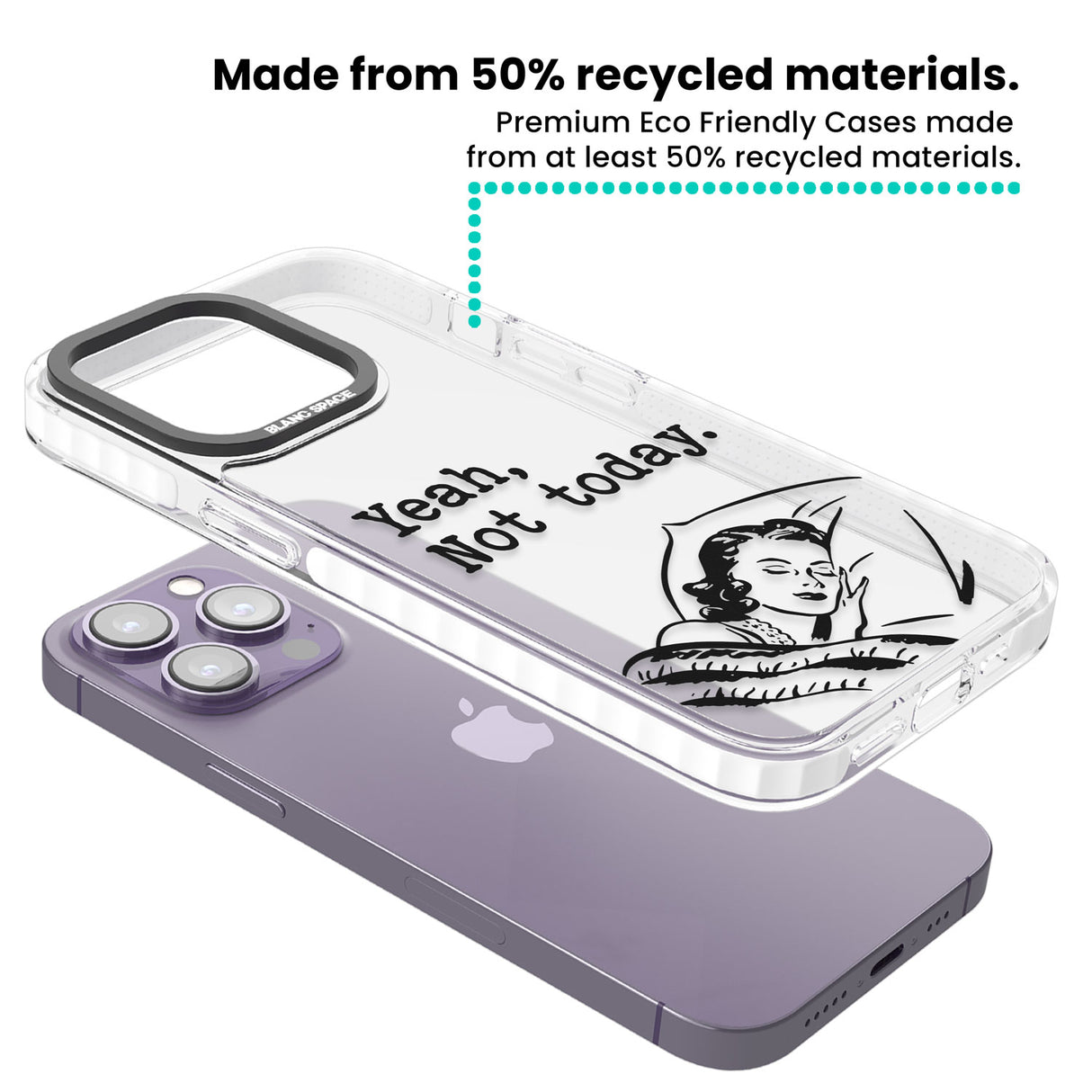 Yeah, Not Today Clear Impact Phone Case for iPhone 13 Pro, iPhone 14 Pro, iPhone 15 Pro