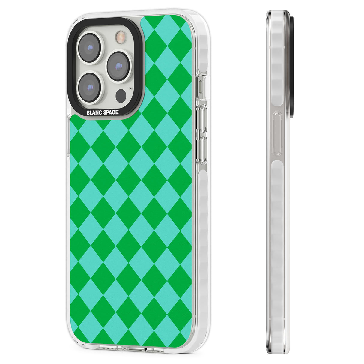 Retro Green Diamond Plaid Clear Impact Phone Case for iPhone 13 Pro, iPhone 14 Pro, iPhone 15 Pro