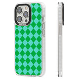 Retro Green Diamond Plaid Clear Impact Phone Case for iPhone 13 Pro, iPhone 14 Pro, iPhone 15 Pro