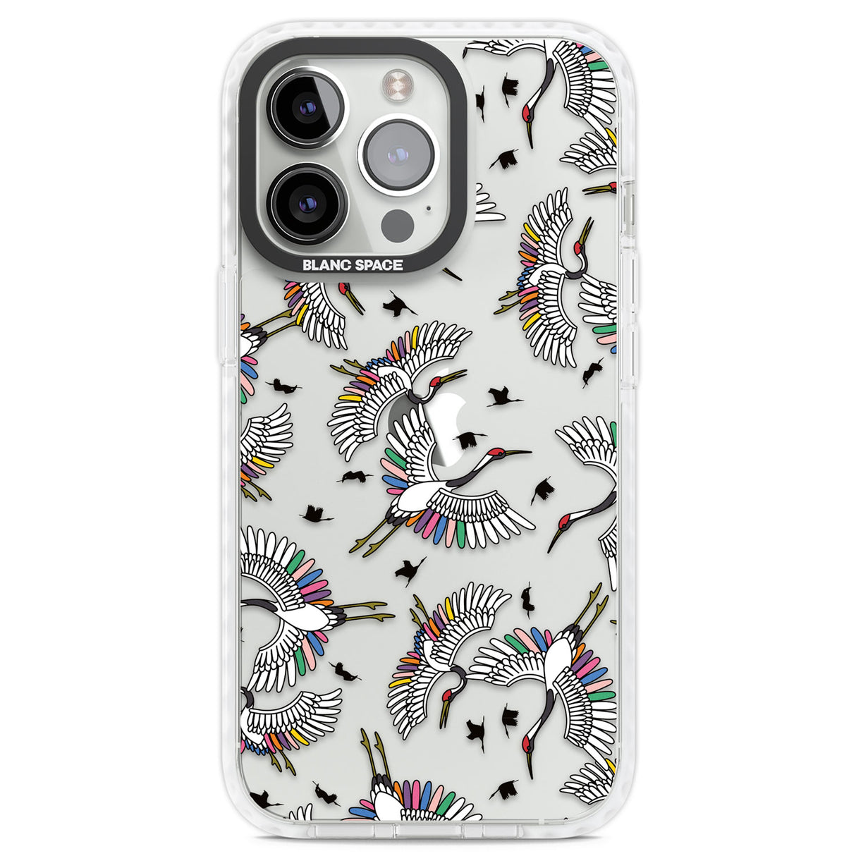 Colourful Crane Pattern Clear Impact Phone Case for iPhone 13 Pro, iPhone 14 Pro, iPhone 15 Pro