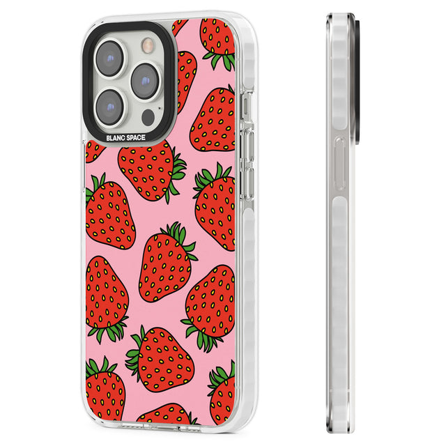 Strawberry Pattern (Pink) Clear Impact Phone Case for iPhone 13 Pro, iPhone 14 Pro, iPhone 15 Pro