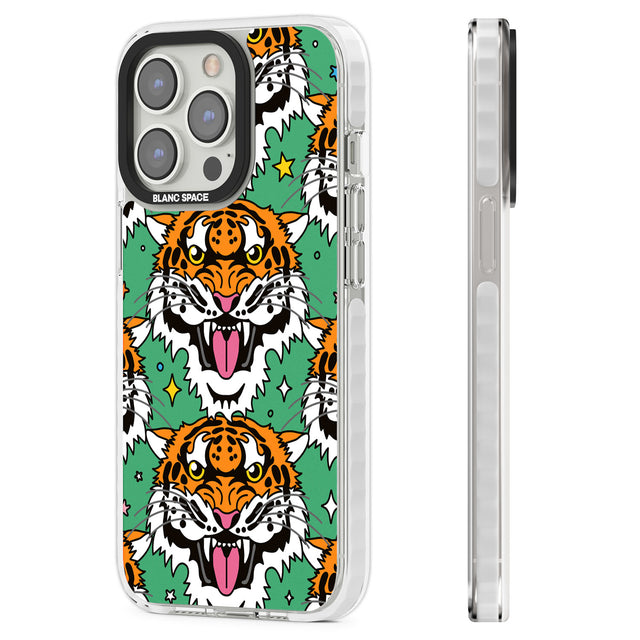Fierce Jungle Tigers (Green) Clear Impact Phone Case for iPhone 13 Pro, iPhone 14 Pro, iPhone 15 Pro