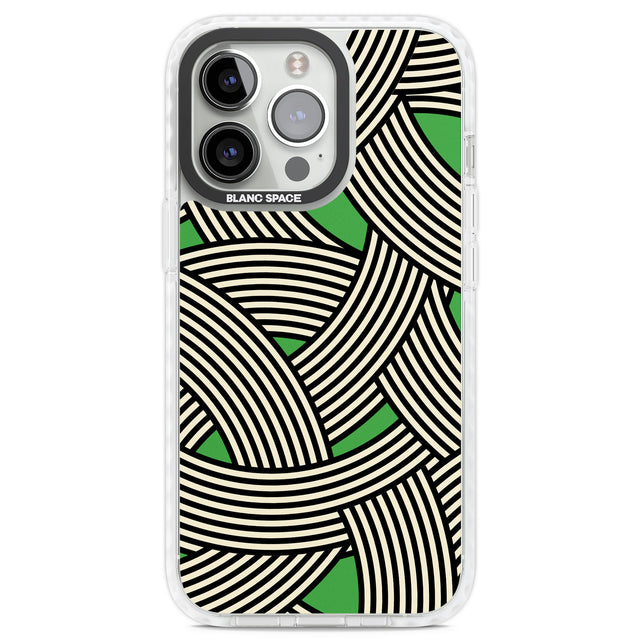 Green Optic Waves Clear Impact Phone Case for iPhone 13 Pro, iPhone 14 Pro, iPhone 15 Pro
