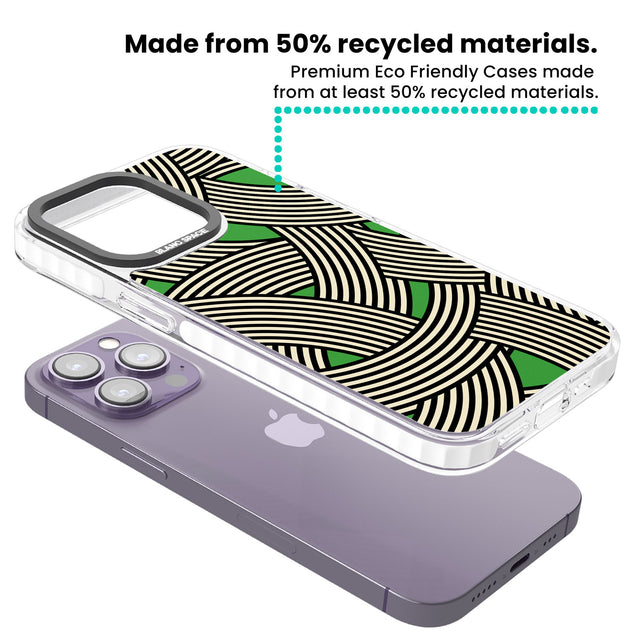 Green Optic Waves Clear Impact Phone Case for iPhone 13 Pro, iPhone 14 Pro, iPhone 15 Pro